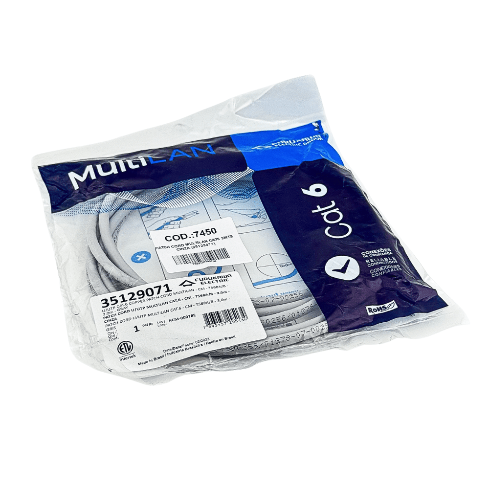 PATCH CORD MULTILAN CAT6 3MTS CINZA -35129071- FURUKAWA 00004